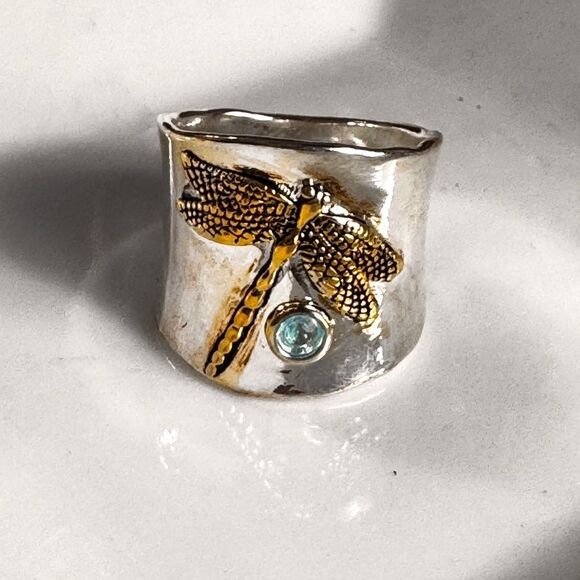 Free People Silver and Gold Dragonfly Stone Ring - Picture 8 of 10